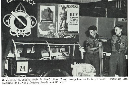 Scouts answered the call during World War II by collecting scrap metal and selling war bonds and stamps.      Click for Larger Image