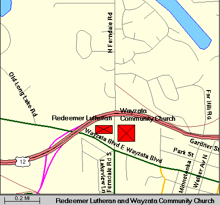 Map to Redeemer Lutheran Church and Wayzata Community Church